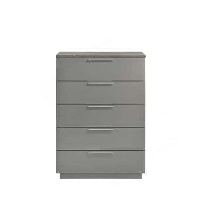 Ensemble grand 5 pièces Elara - Finition bicolore très brillante en marbre et laque avec éclairage DEL, pieds à finition métallique, rangement spacieux - gris