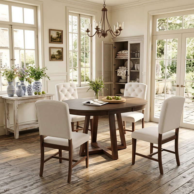 Ensemble de table de salle à manger rétro extensible avec 4 chaises rembourrées, table extensible fonctionnelle pour la salle à manger et le salon