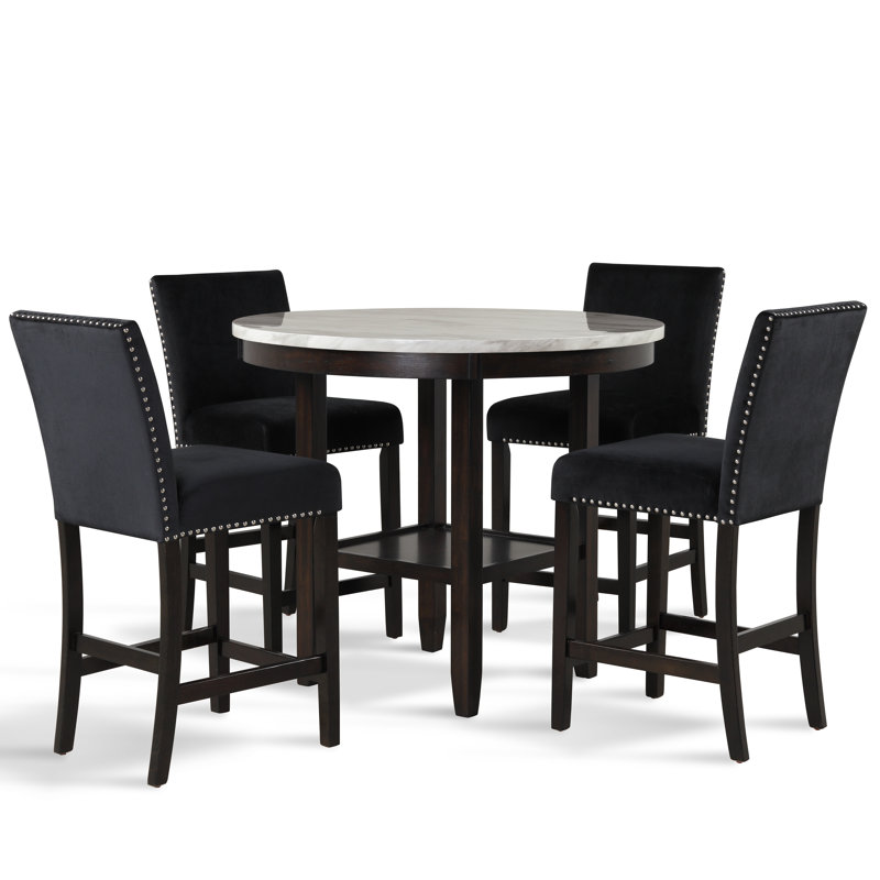 Ebeling 4 - Person Faux Marble Top Four Leg Dining Set, Black