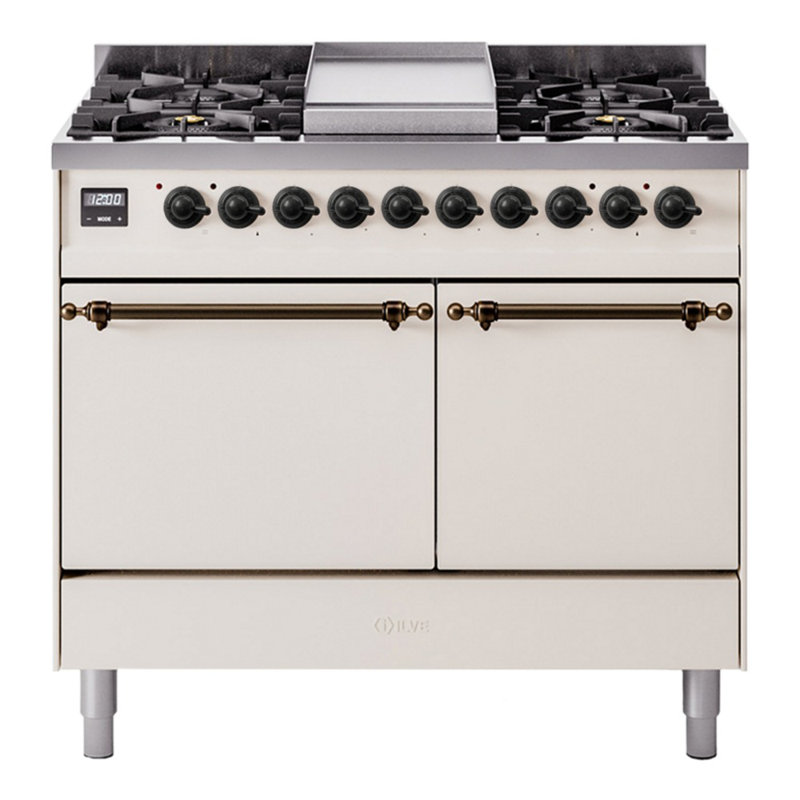 ILVE Nostalgie II Series 40 inch Dual Fuel Range with 6 Sealed Burners, Griddle (Solid Door), Liquid Propane
