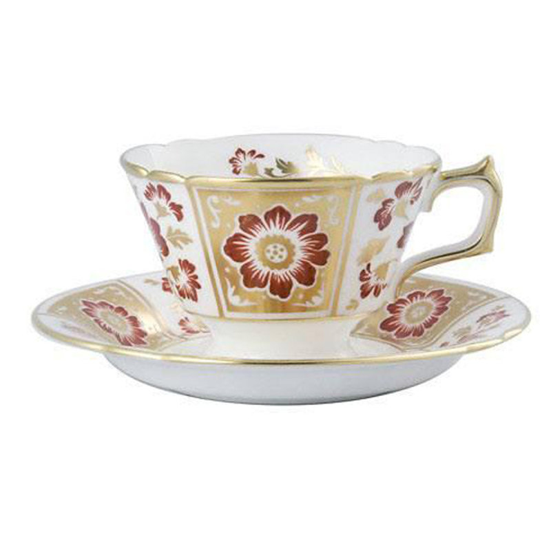 Derby Panel Handmade Bone China Saucer, Red