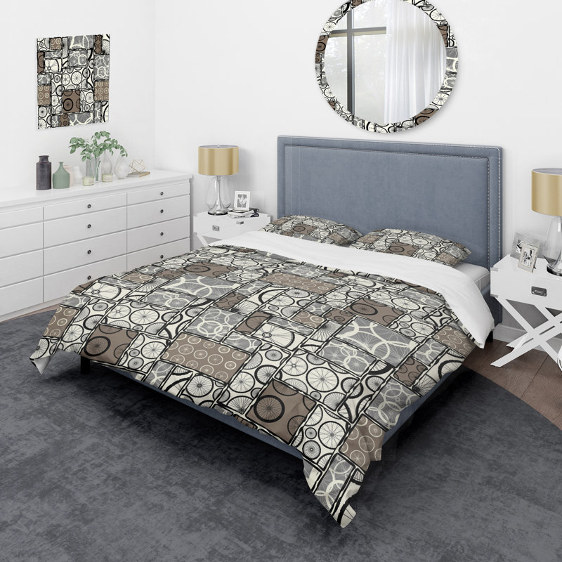 Black Wheels Patchwork - Ensemble de housse de couette à motif, Housse de couette pour très grand lit et 2 très