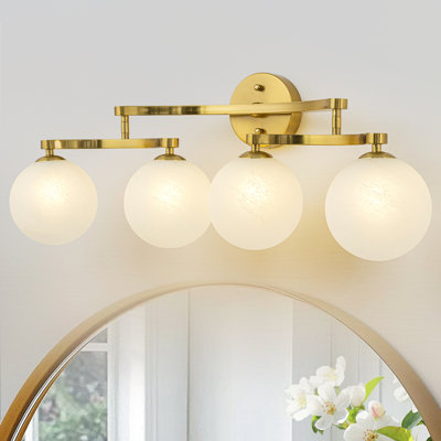 Luminaire de meuble-lavabo moderne 28,7 po à 4 lumières avec globes en verre givré, bras rotatifs réglables, applique murale à intensité variable pour le couloir de la chambre à coucher, homologué ETL (ampoules non incluses)