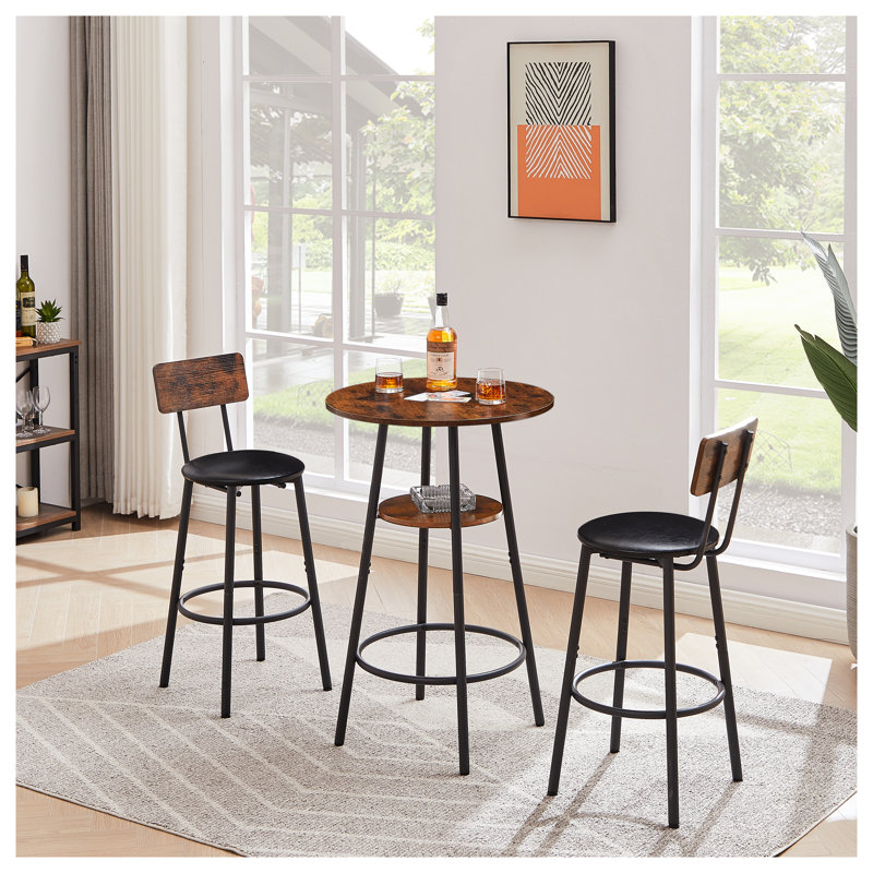 Tabouret de bar rembourré brun rustique avec dossier et tablette - Tabouret de bar à hauteur de comptoir de cuisine pour petits espaces