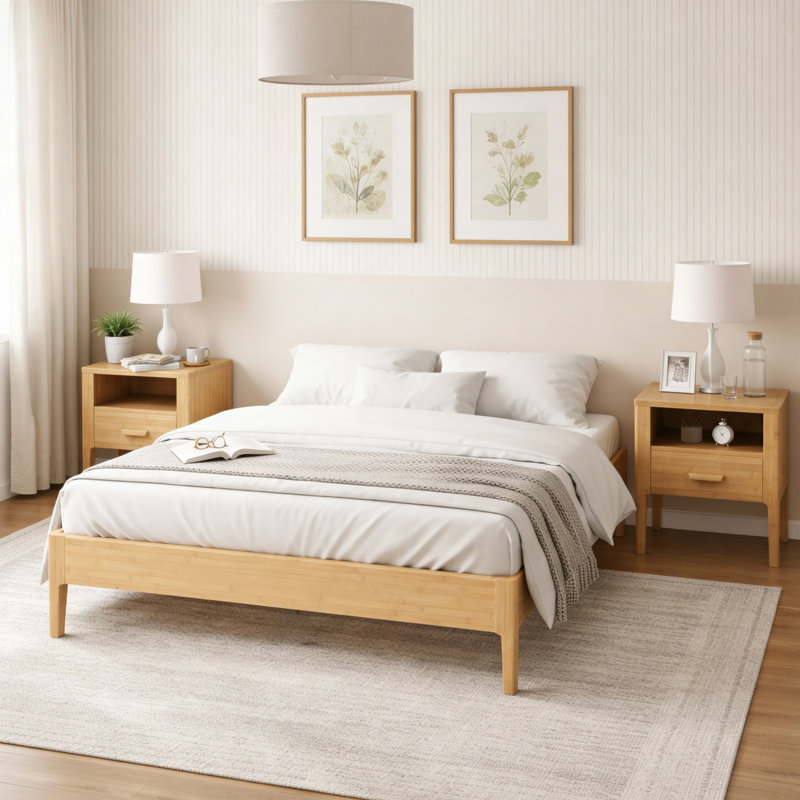 Solid Woood Platform Bed Frame, Natural, King