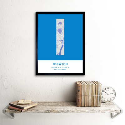 Ipswich City Map Ipswich England United Kingdom City Map Blue - Single Picture Frame Typography