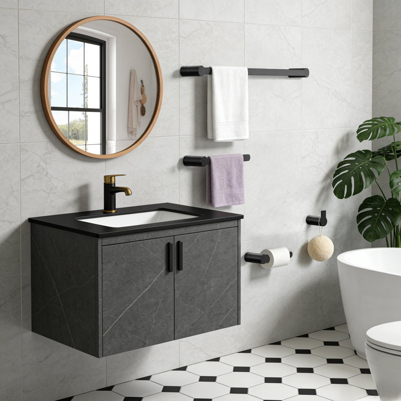 Ensemble de quincaillerie de salle de bain 4 pièces, ensemble de porte-serviettes mural en acier inoxydable, noir, Noir mat