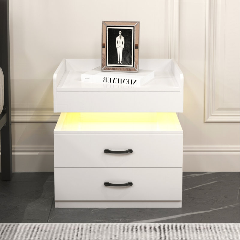 Ensemble de table de chevet avec lumière DEL réglable, Blanc