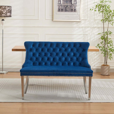 Velvet Wing Back Double Dining Loveseat Tufted Bench With Handmade Buttons