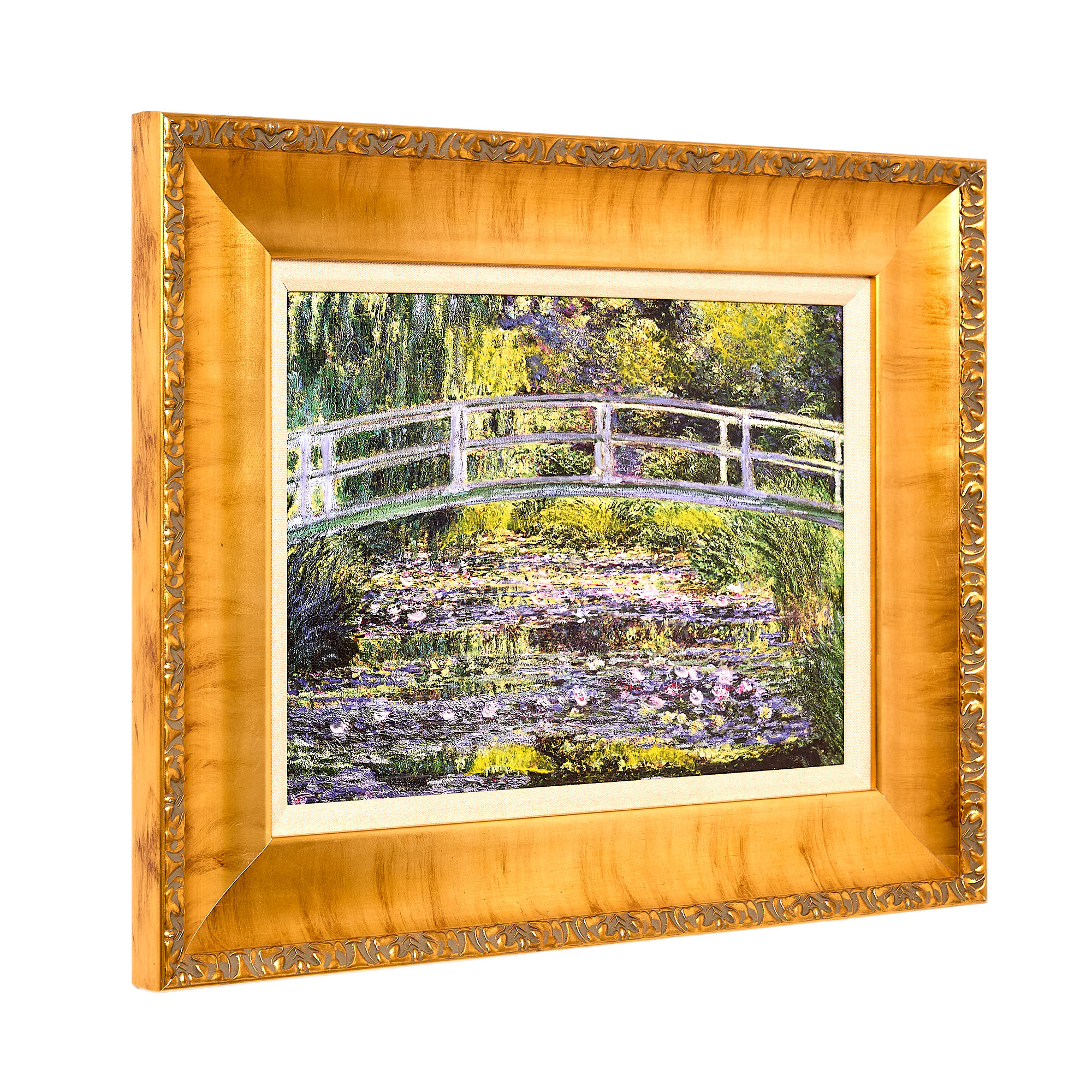 Charlton Home® Water Lilies With Bridge Framed On Wood by Claude Monet ...