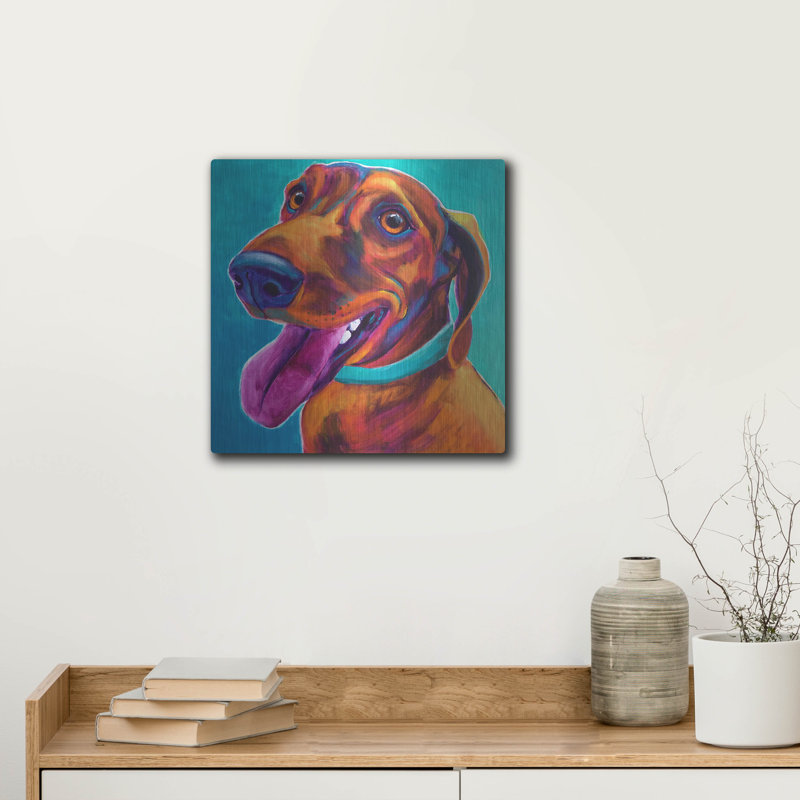 «Dachshund - Turquoise» par Dawg Painter, H 12 po x l 12 po