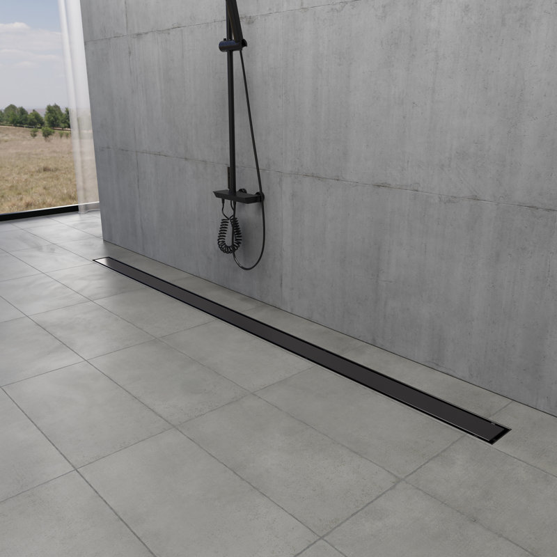 Kingston Brass Watercourse 72-Inch Stainless Steel Linear Shower Drain With Flange And Hair Trap, Matte Black