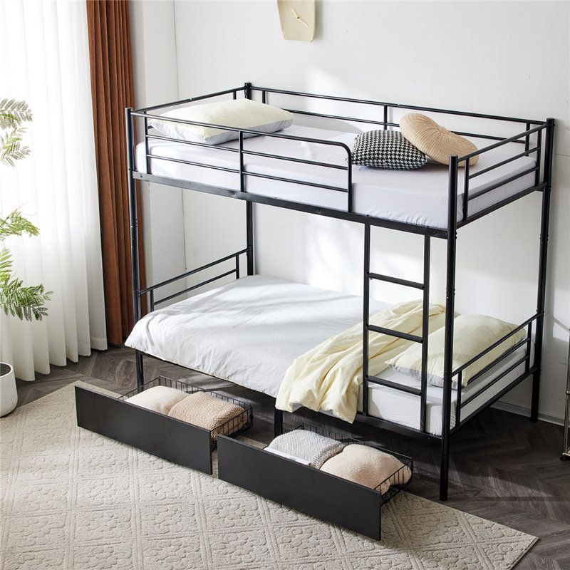 Twin Over Twin Convertible Bunk Bed With 2 Storage Drawers, Black