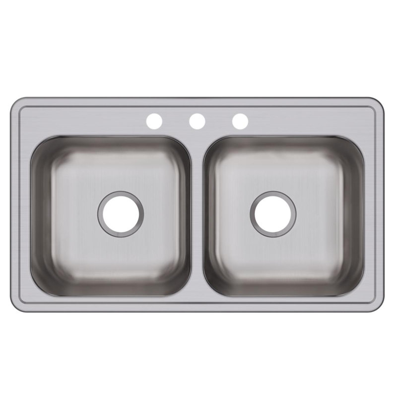 Dayton 33" L x 19" W Double Basin Drop-In Kitchen Sink, Elite Satin, 3 hole