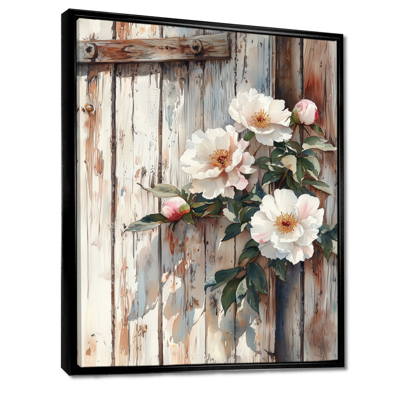 Pivoines par la porte de grange II - pivoines, art mural, H 32 po x l 16 po, Impression encadrée sans passe-partout, Noir