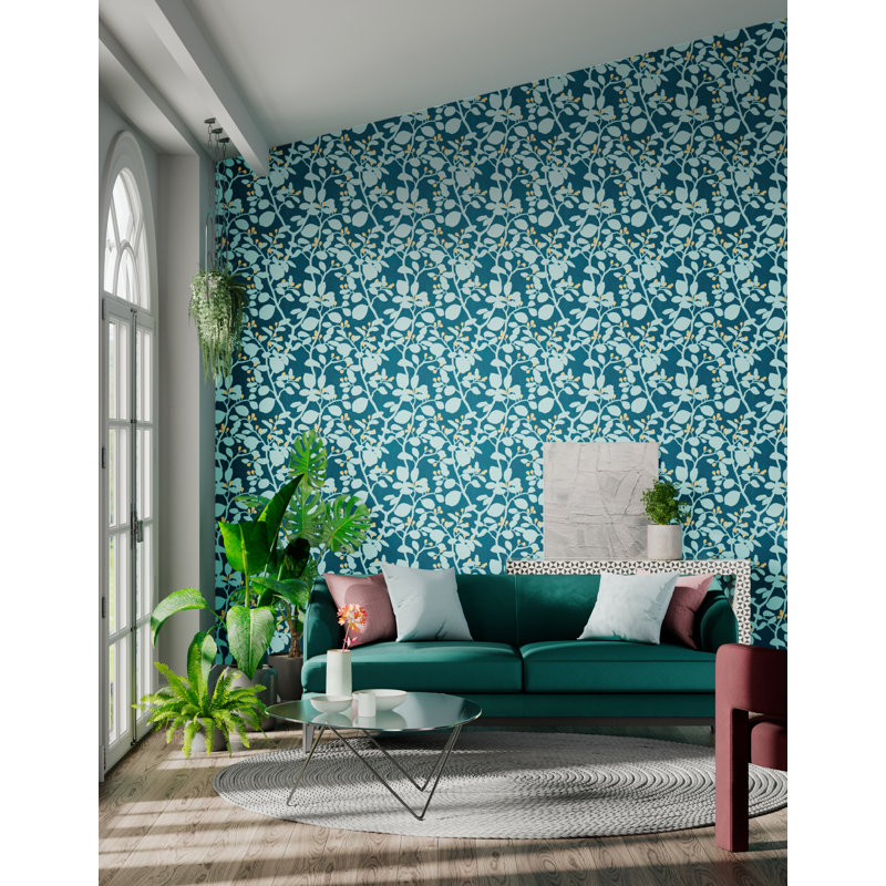 Ardisia Wallpaper, Amazonia/Teal/Gold