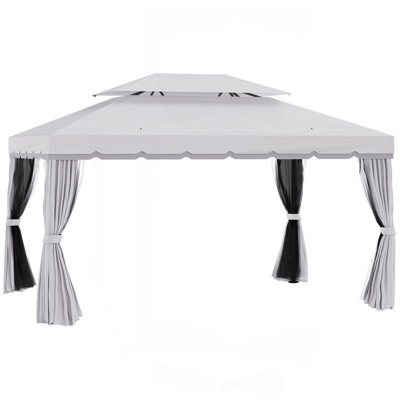 Pavillon de jardin 10 'x 13', abri de jardin avec auvent et moustiquaire, structure en aluminium pour jardin, pelouse, cour et terrasse, gris
