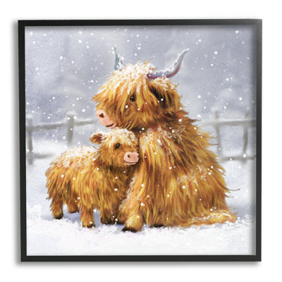 " Cattle Calf Snowy Farm Landscape " by Pip Wilson