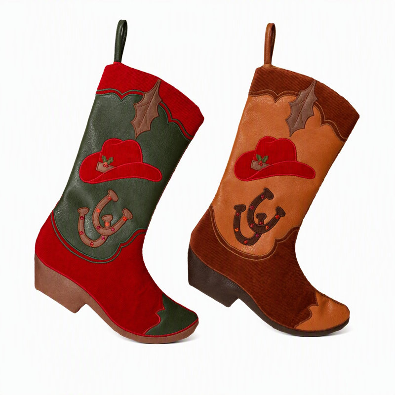 Chaussette de Noël en similicuir et velours côtelé L 18,5 po - 2 pièces