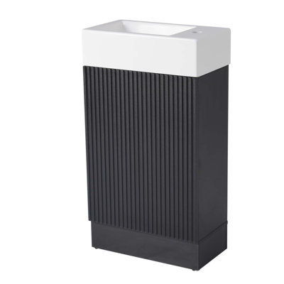Meuble-lavabo moderne de 18,6 po avec lavabo, armoire en panneau de fibres à densité moyenne, tablette à deux niveaux et orientation à gauche ou à droite