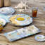 Ensemble d'amuse-gueules en mélamine 2 pièces Blue Lagoon - plateau de service Coastal Blues & Coral White Chip & Dip (14,5 po) et plateau de service rectangulaire (19 po x 8 po), parfait pour les réceptions et les fêtes sur le thème de la plage