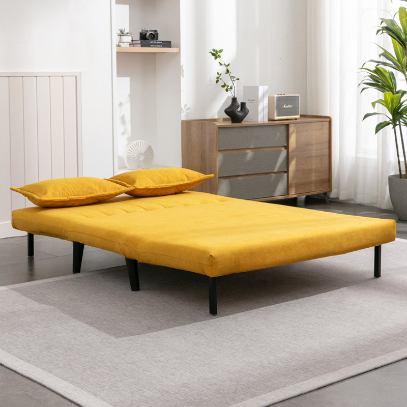Nari 125.5Cm Linen Armless Sofa Bed, Mustard