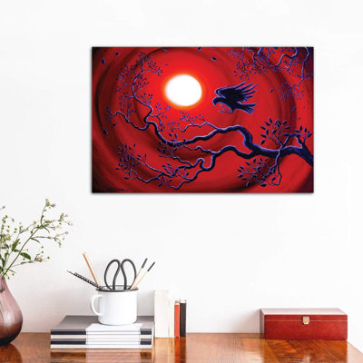 Raven In Ruby Red 1 Piece Wrapped Canvas Painting