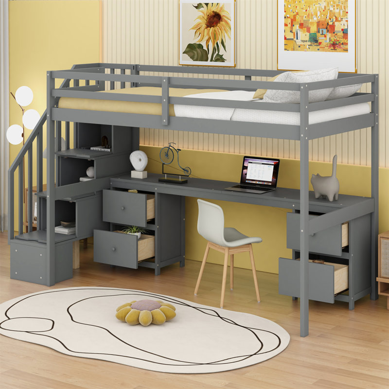 Lit mezzanine simple avec tiroirs Johntavis Kids, Gris