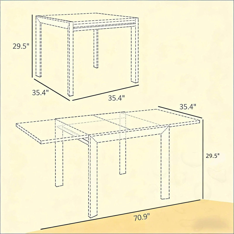 Table de salle à manger extensible, 29.5" H x 70.9" W x 35.4" D, Natural/Black