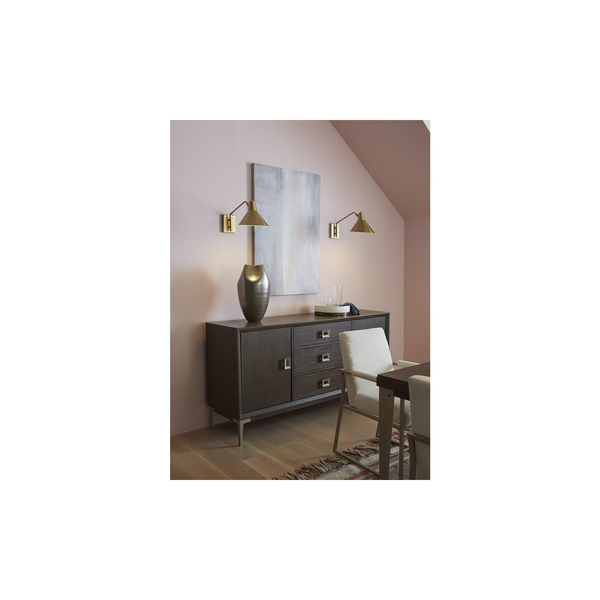 Single Light Steel Dimmable Armed Sconce, Brushed Bronze