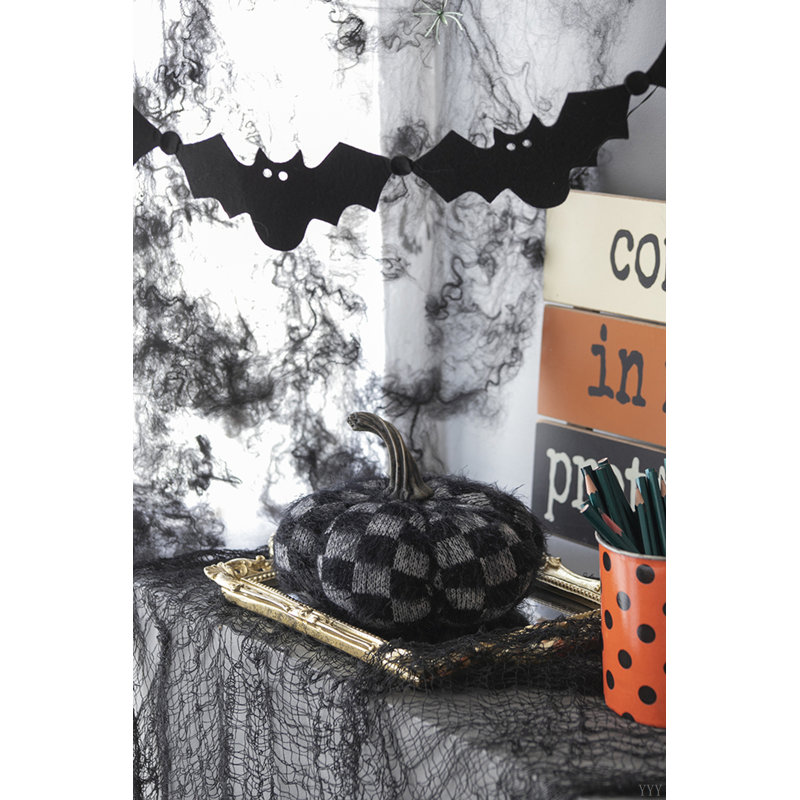 Décoration citrouille noire en tissu 8,3 po x 8,3 po x 6,7 po pour les fêtes d'Halloween