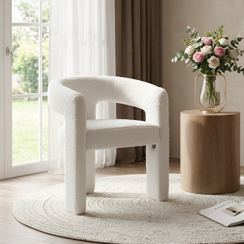 Chaise avec accoudoirs en fer Dalpat, Sherpa blanc