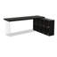 Bureau noir en bois massif en forme de L avec armoires ouvertes-1031661019