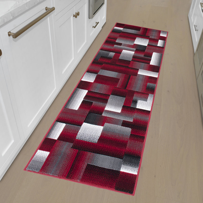 Tapis gris / argent / noir / abstrait HR, Tapis de couloir 2 pi x 7 pi