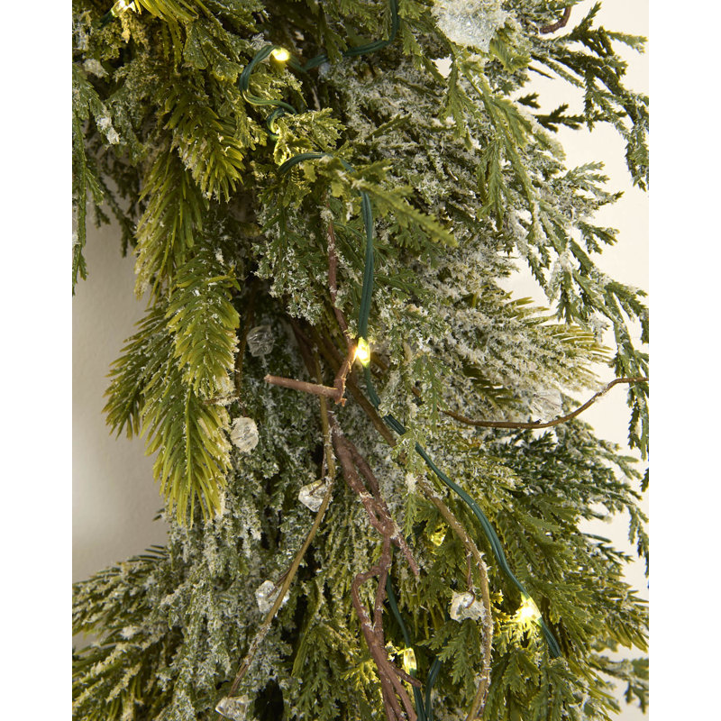 Snow Flocked Decorative Pre-Lit Wreath, 76cm