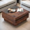 Table basse moderne Aadam, table basse carrée avec plateau en verre trempé et deux grands tiroirs de rangement