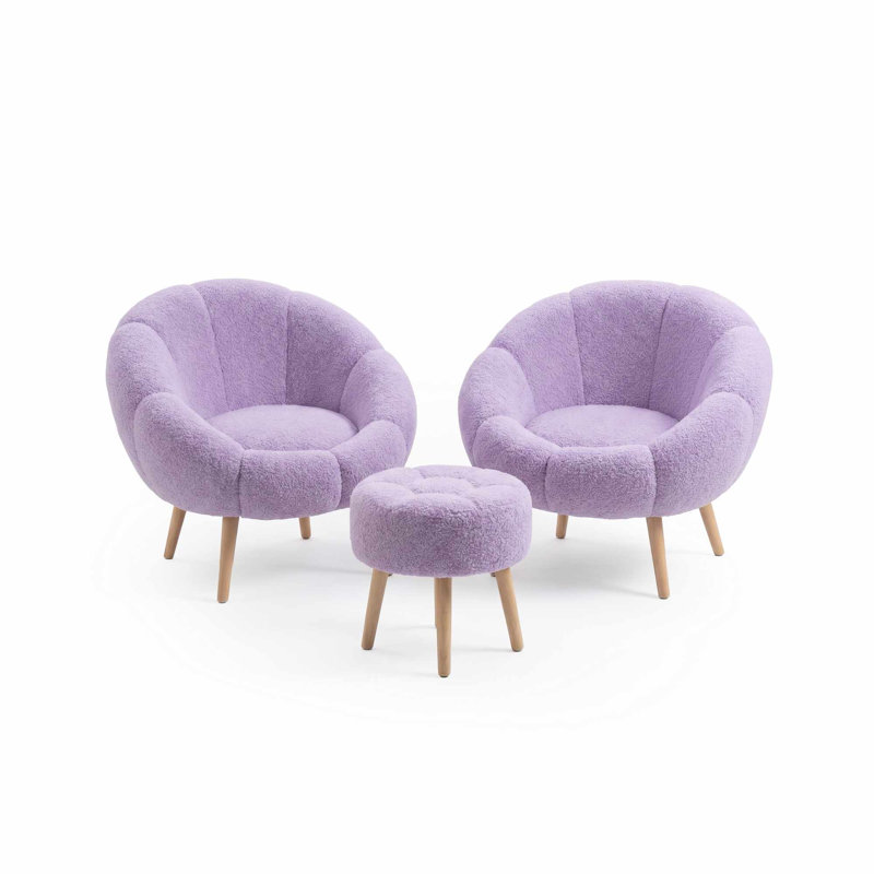 Ensemble de fauteuil à oreilles et pouf (3 pièces), Lilac Polyester Blend