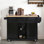Îlot de cuisine de 53 po de largeur, comptoir en bois massif avec abattant, armoire avec porte et tablettes réglables, 3 tiroirs, chariot de salle à manger moderne
