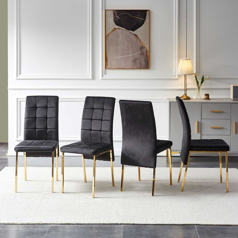 Brooklyn Velvet High Back Side Chair, Black, Golden