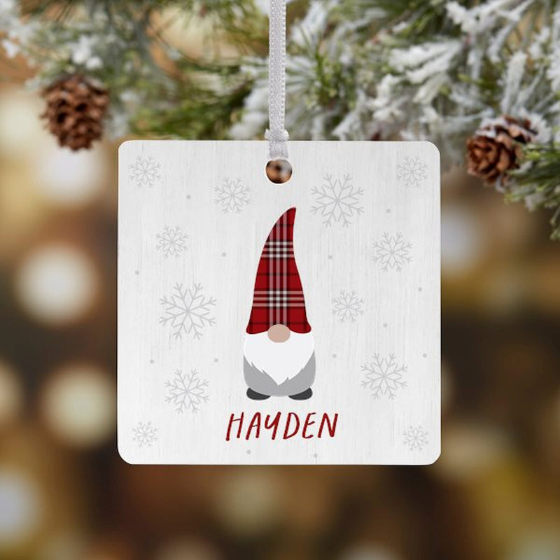 Christmas Gnome Personalized Ornament - 2.75" Metal - 1 Sided, Yes