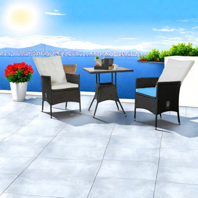 Ensemble de salle à manger de patio en rotin durable, 3 pièces avec structure en acier, idéal pour la détente en plein air