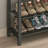 Five-Tier Metal Mesh Shoe Rack, Can Store 20 Pairs Of Shoes, With A Countertop For Bags, Retro Brown And Black Industrial Style Entryway Design.