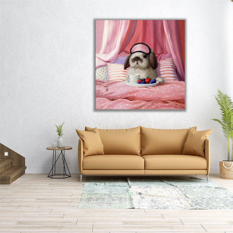 Petit déjeuner au lit - reproduction d'art sur toile, H 12 po x l 12 po