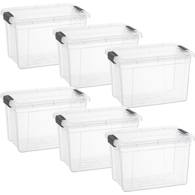 Latitude Run® Clear Storage Bins with Lids, 6 Pack- Plastic Storage Boxes for Home- 4.5 Quart, 8,7 pte