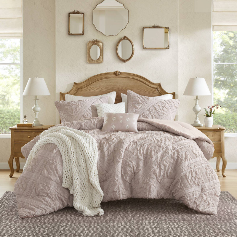 Jacquard sculpté Mona, 5 pièces Ensemble d'édredon, Édredon très grand lit et 4 pièces incluses