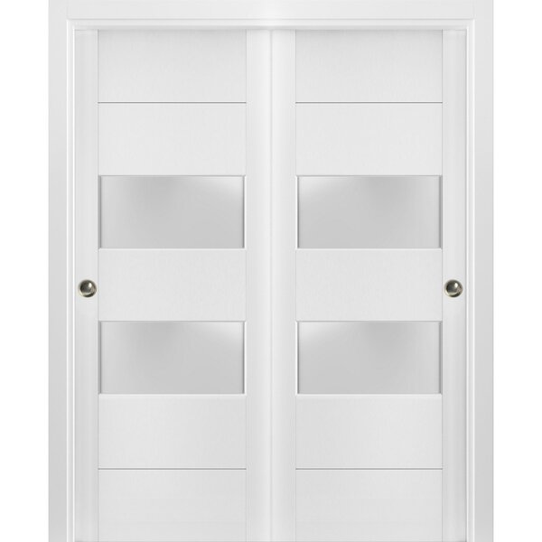 SARTODOORS Lucia Frosted Glass Wood Sliding Closet White Doors | Wayfair