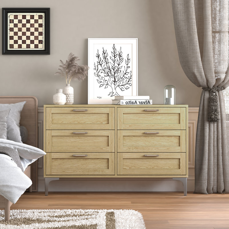 Commode pour chambre à coucher 6 tiroirs en bois de 47,2 po de largeur, grande commode pour chambre à coucher