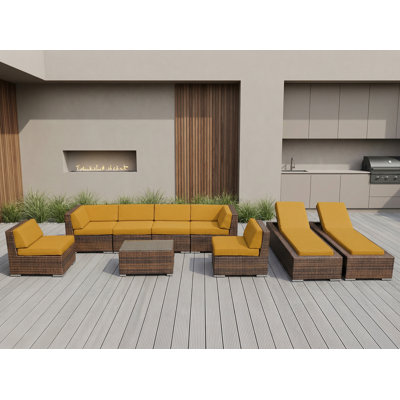Barna 9 Piece Rattan Sectional Seating Group with Cushions - No Assembly