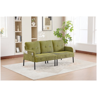 Causeuse surdimensionnée, canapé à deux places moderne et moelleux, canapé rembourré en velours côtelé, canapé de chambre confortable avec pieds en métal et poches latérales, idéal pour le salon, la chambre à coucher, un dortoir, un appartement