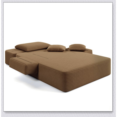 Oversized Plush Corduroy Chaise Lounge Sofa Bed, Convertible Sleeper with Storage Pockets and Soft Pillows for Versatile Use